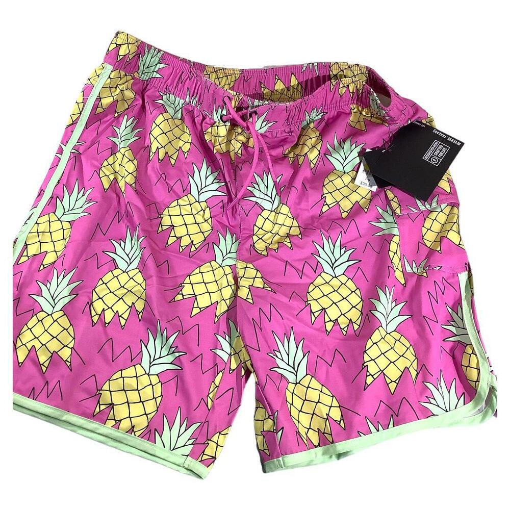 NWT Reverse Threads Mesh Lined Pineapple Swim Trunks, 2XL
